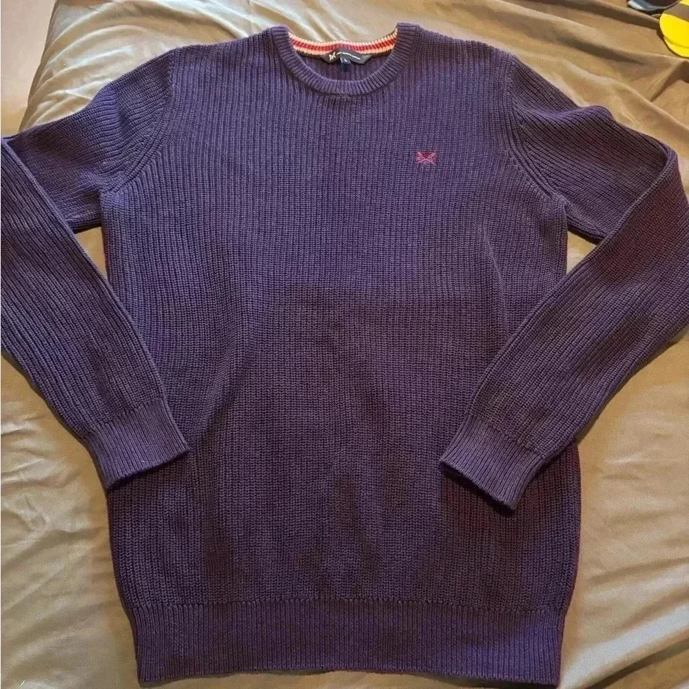 Crew Clothing Company Mens Purple Ribbed Cotton Crew Neck Sweater L TMLC005‎